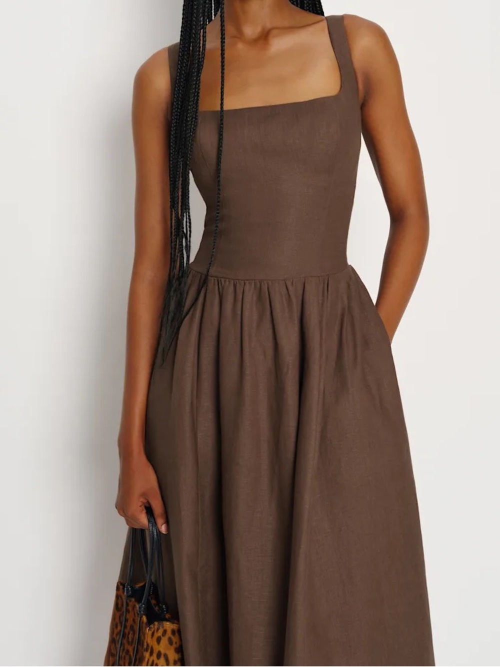 Reformation Janu Linen Dress Brown - Size 6 - Picture 2 of 3